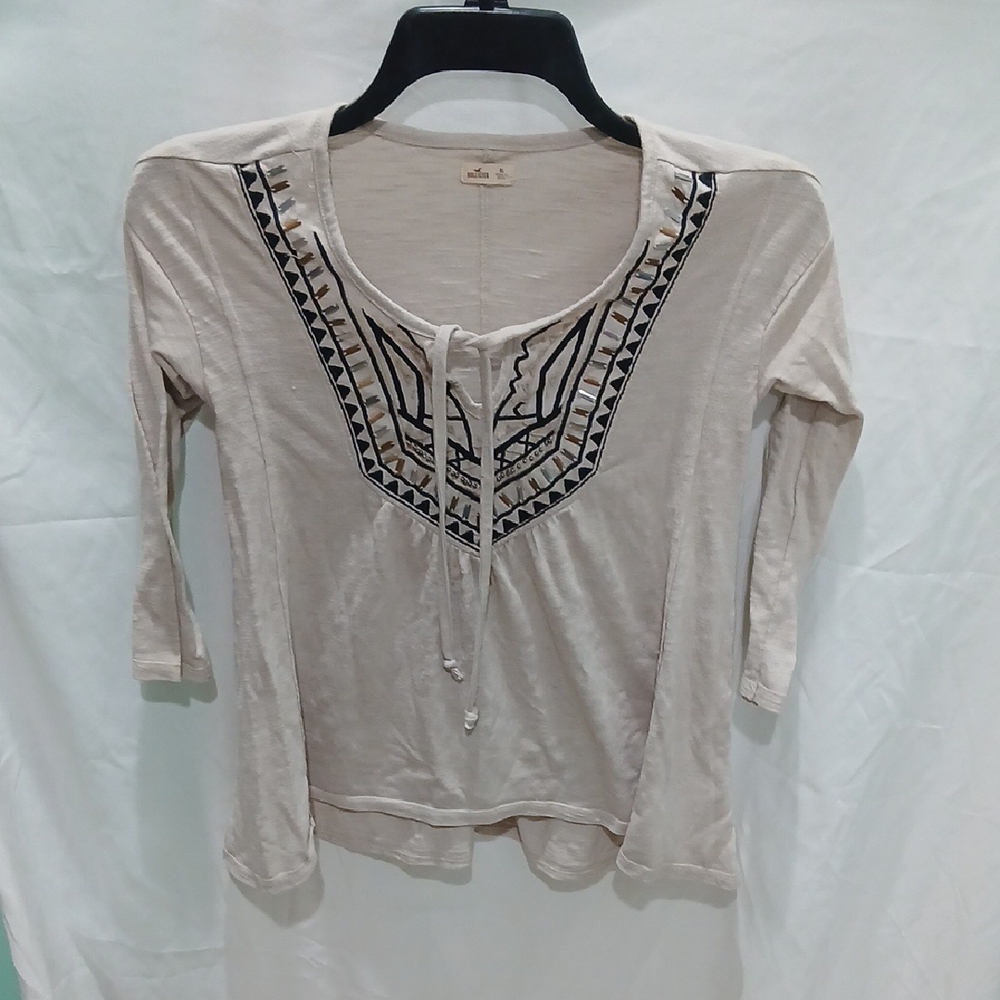 Women's Beige Top with Black Embroidery
